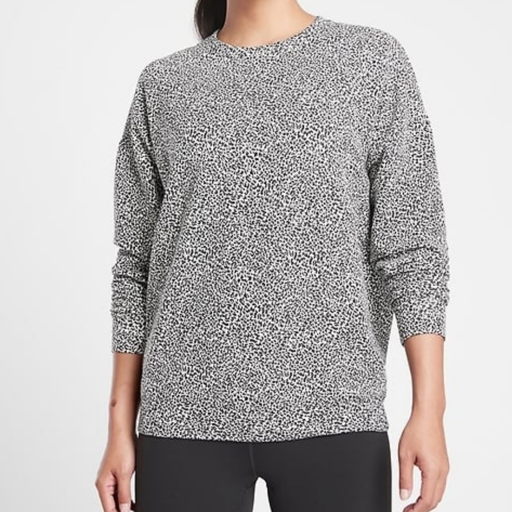 Athleta Studio to Street Printed Black & White Speckled Leopard Sweatshirt